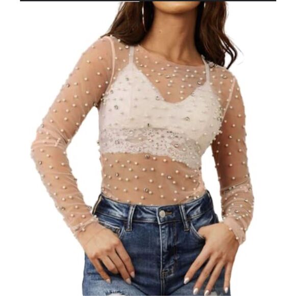 Pearl Embellished sheer statement blouse - Picture 1 of 8
